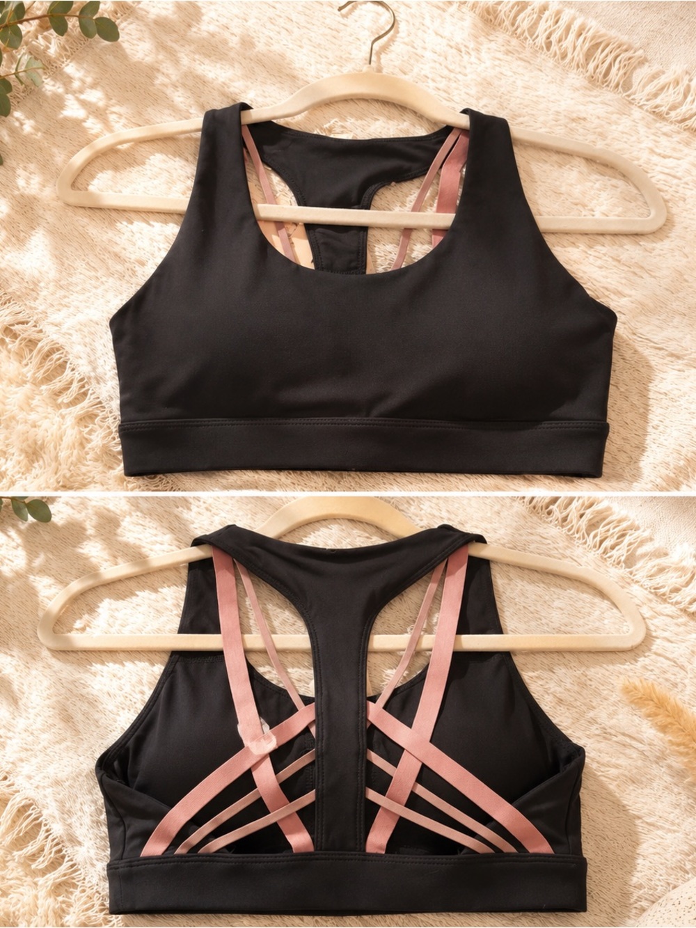 Fabletics Black Sports Bra with Pink Strappy Back